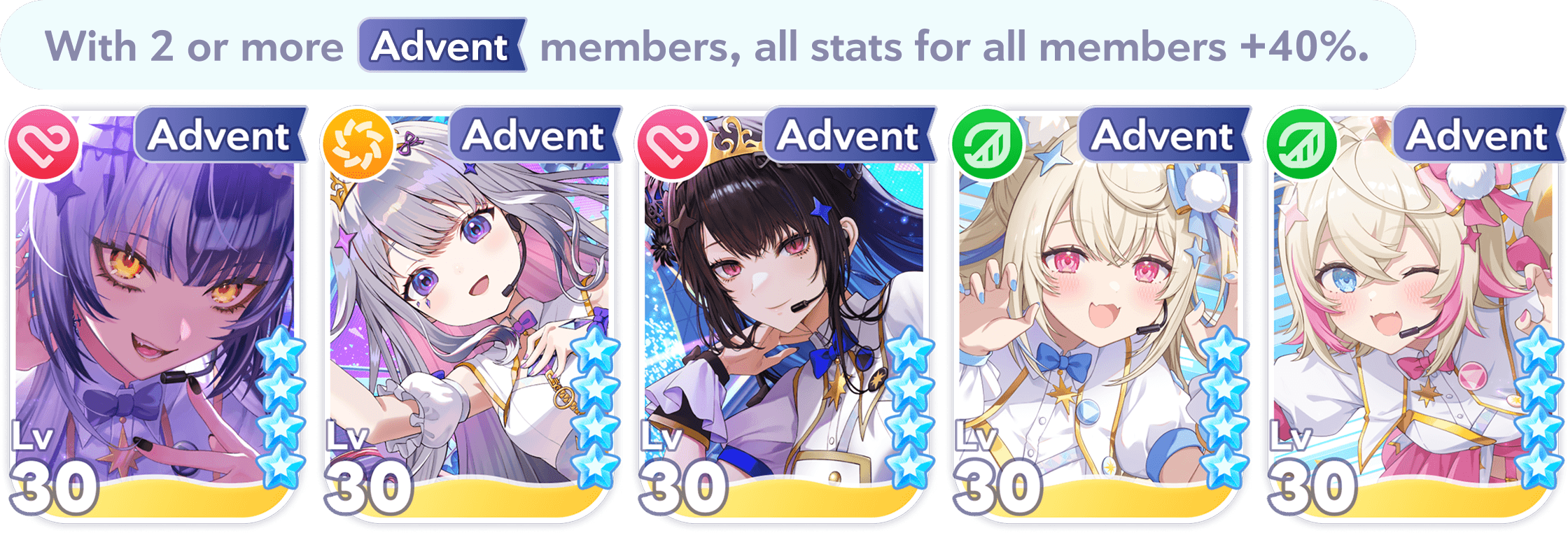 Synergize skills to build the ultimate team, led by your favorite holomem! Mix and match various effects from each gen and type!